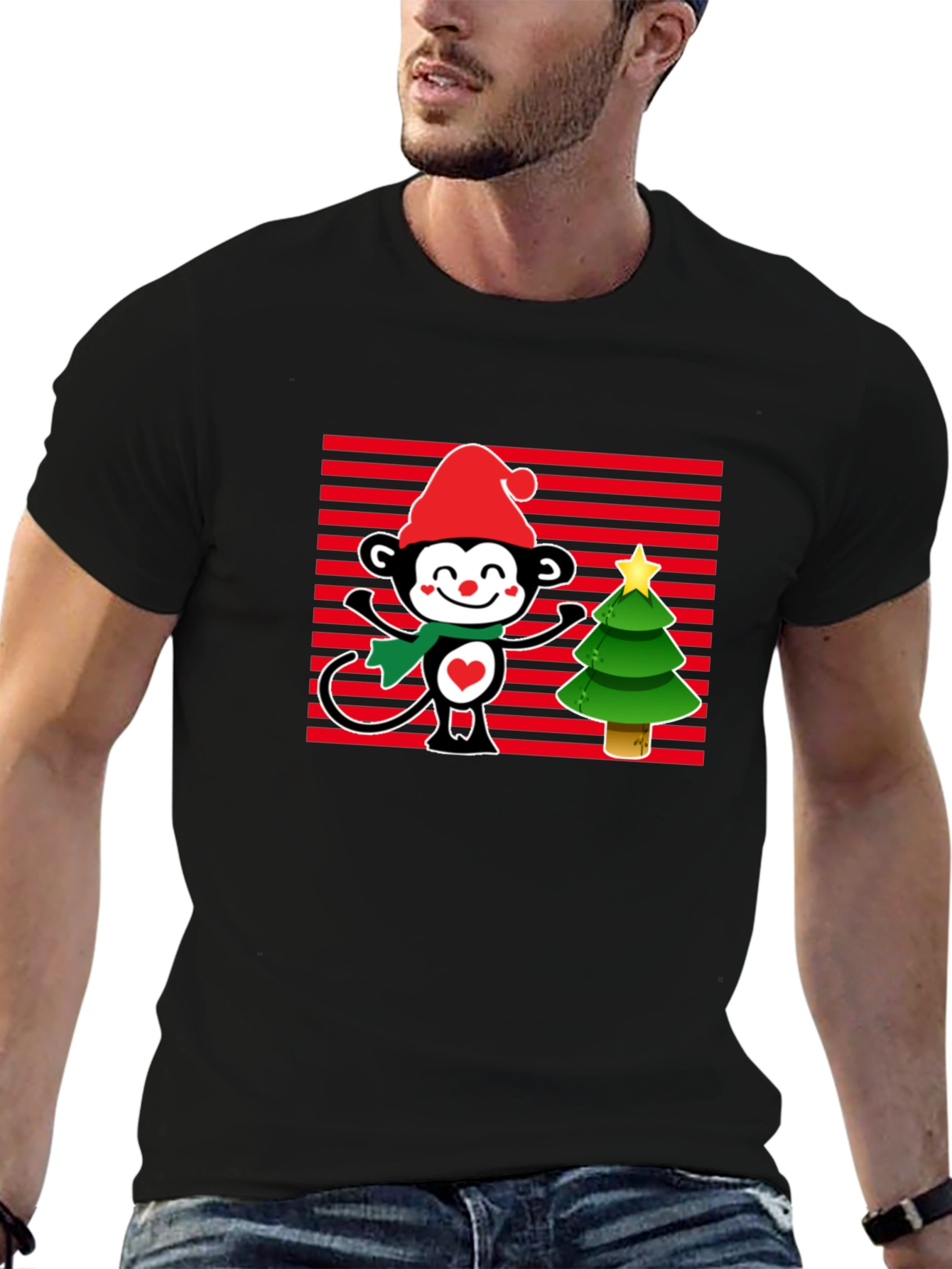 Black Festive Monkey Christmas T-Shirt view 6