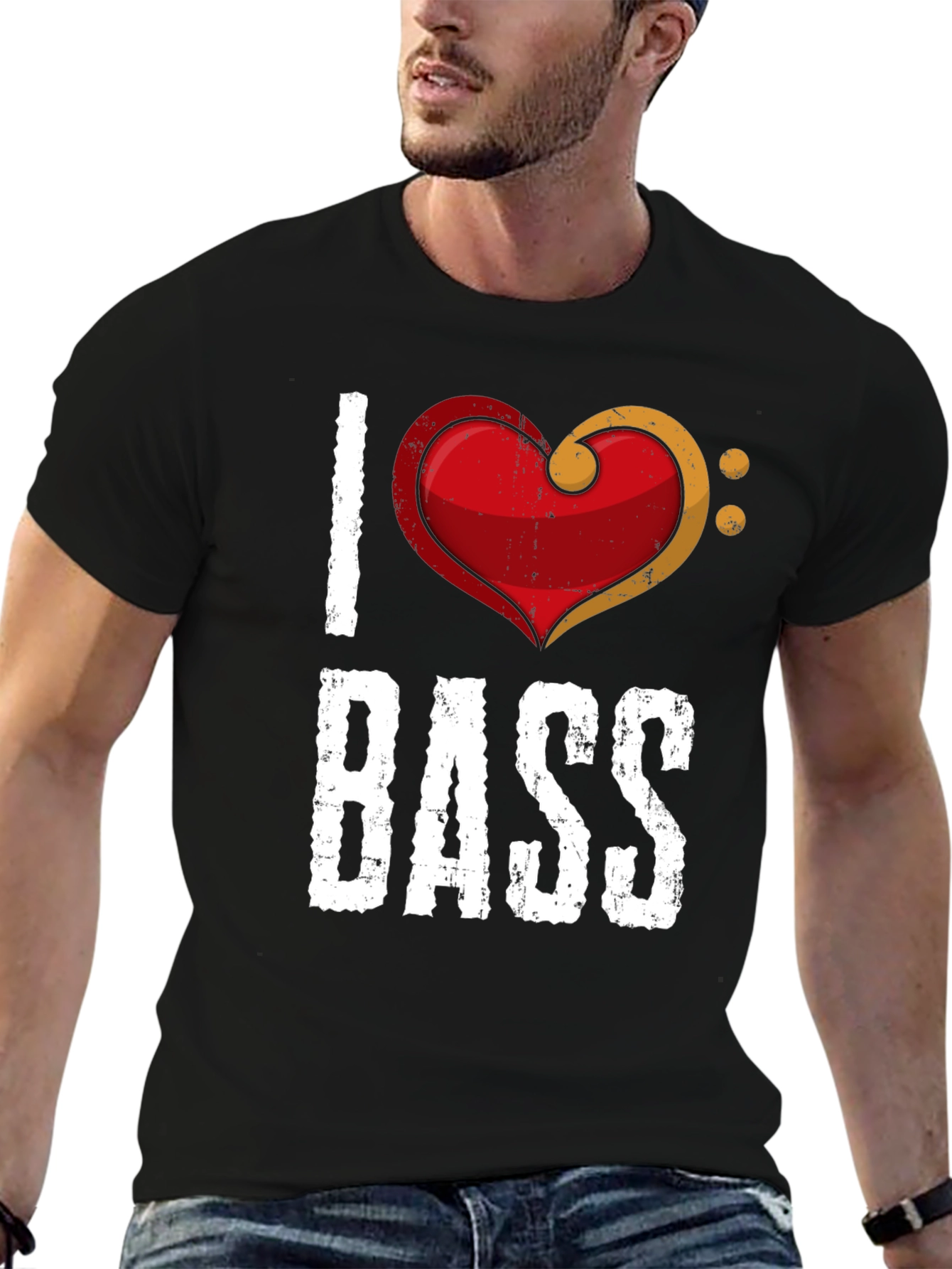 Black I Love Bass T-Shirt - Music Heart Tee view 6