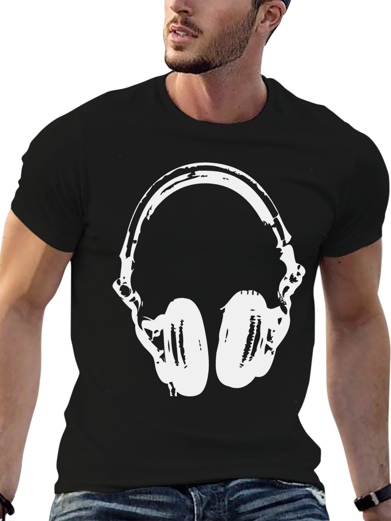 Black Cool Headphones Graphic T-Shirt - Black view 6