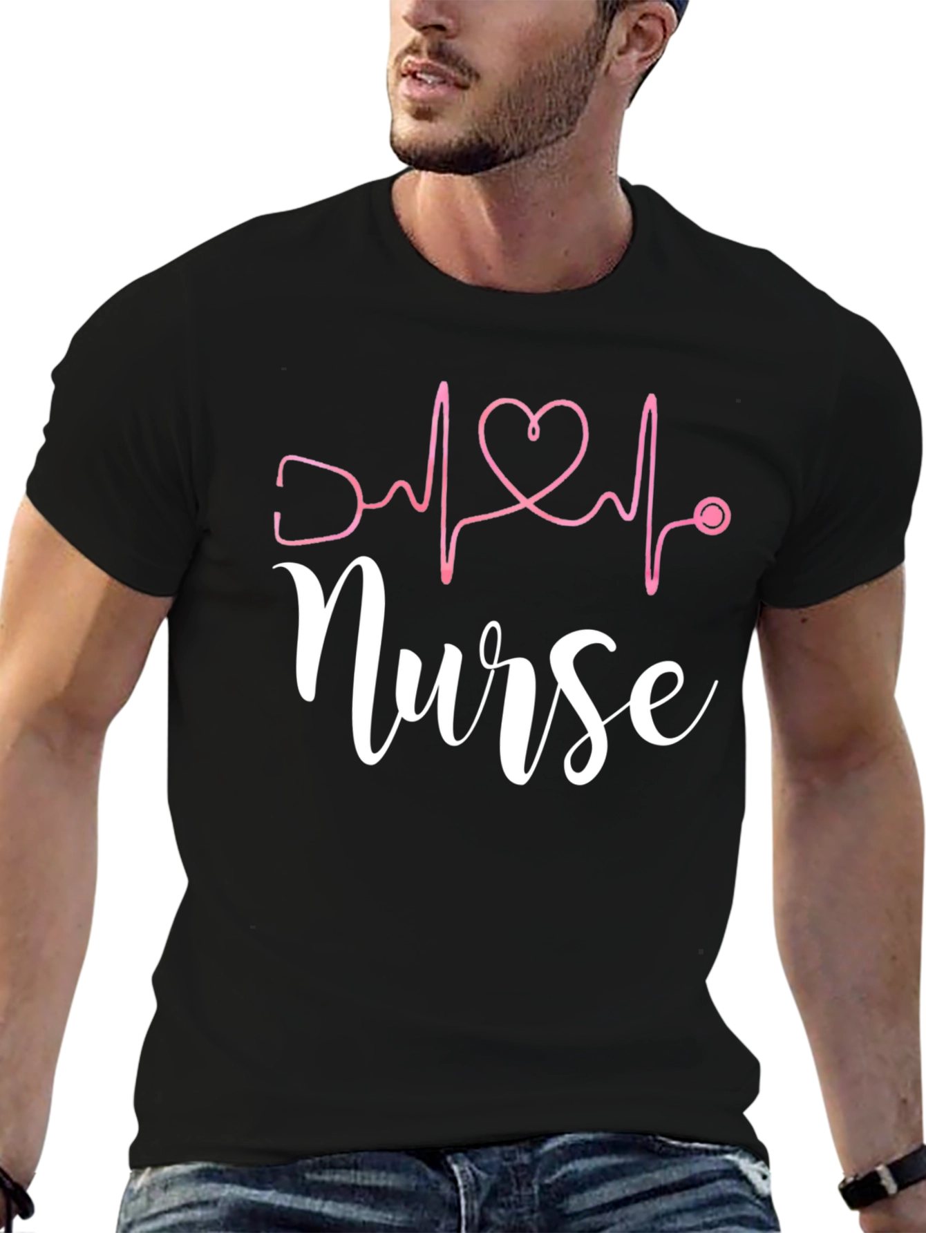 Black Nurse Heartbeat T-Shirt - Black view 6