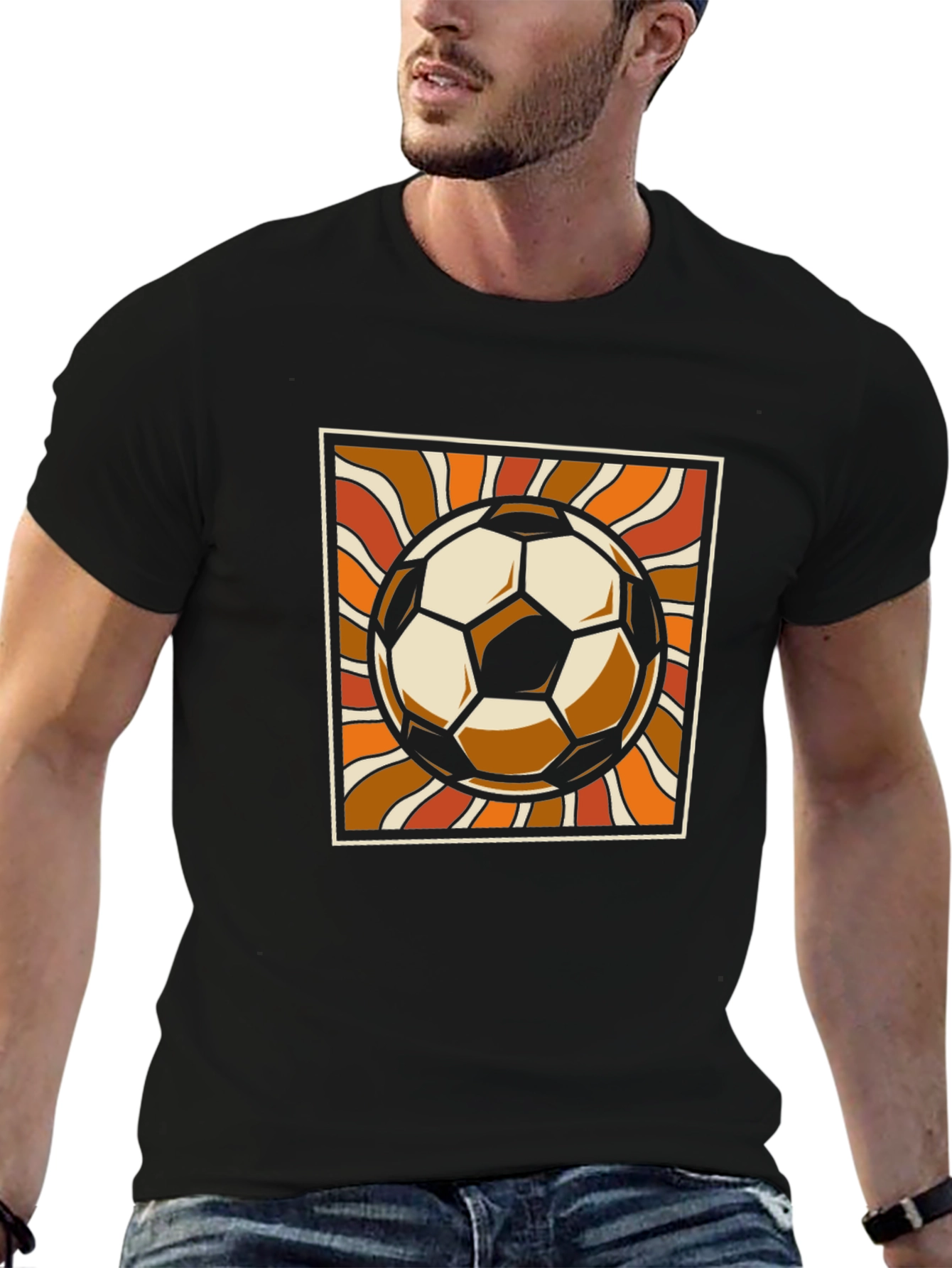 Black Retro Soccer Ball Graphic Tee - Vintage Style view 6