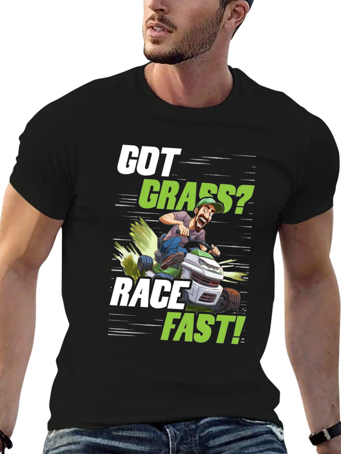 Black Got Grass? Funny Lawn Mower Racing T-Shirt view 6
