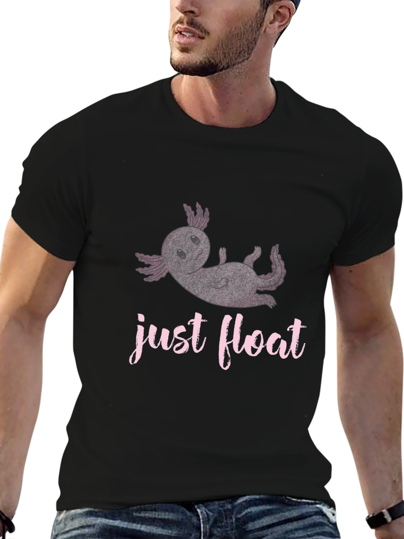 Black Just Float Axolotl Black T-Shirt view 6