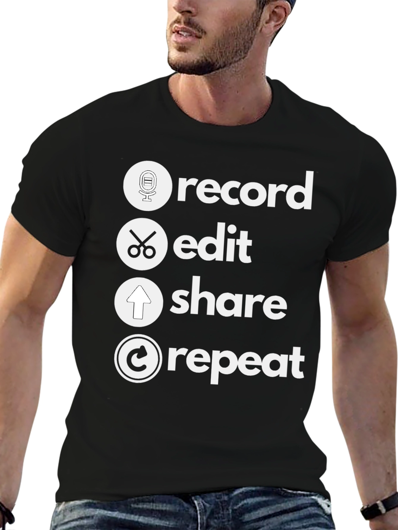 Black Record, Edit, Share, Repeat T-Shirt - Musician's Tee view 6