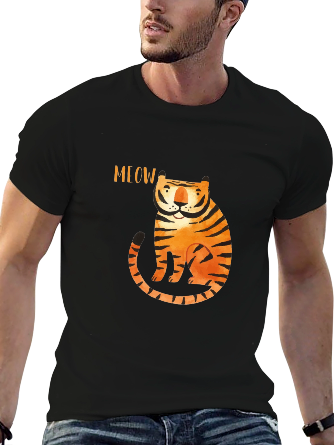 Meow Tiger Graphic Tee - Black Cotton T-Shirt - 6