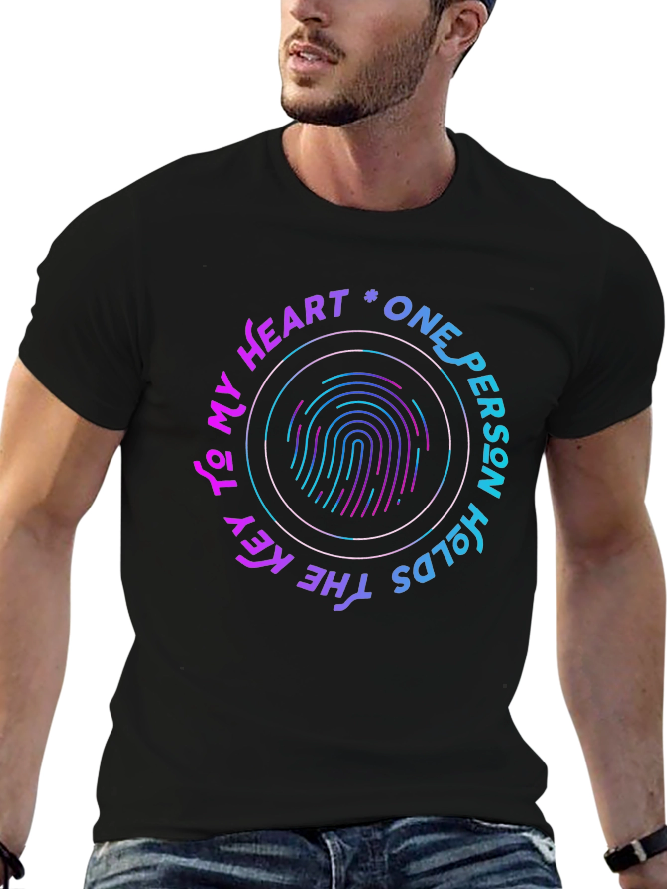 Black One Person Holds the Key Heart T-Shirt view 6