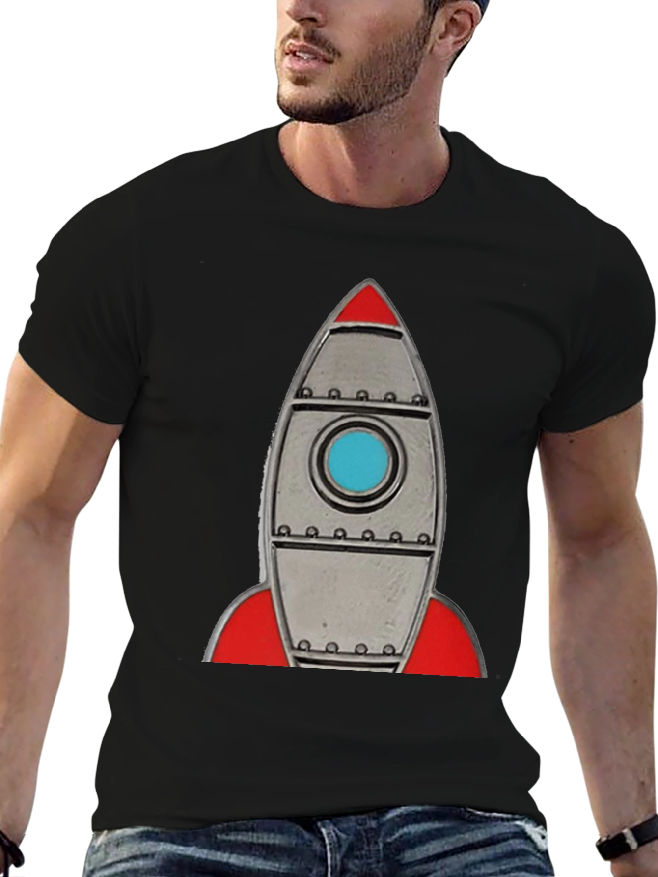 Black Retro Rocket T-Shirt - Space Adventure Tee view 6