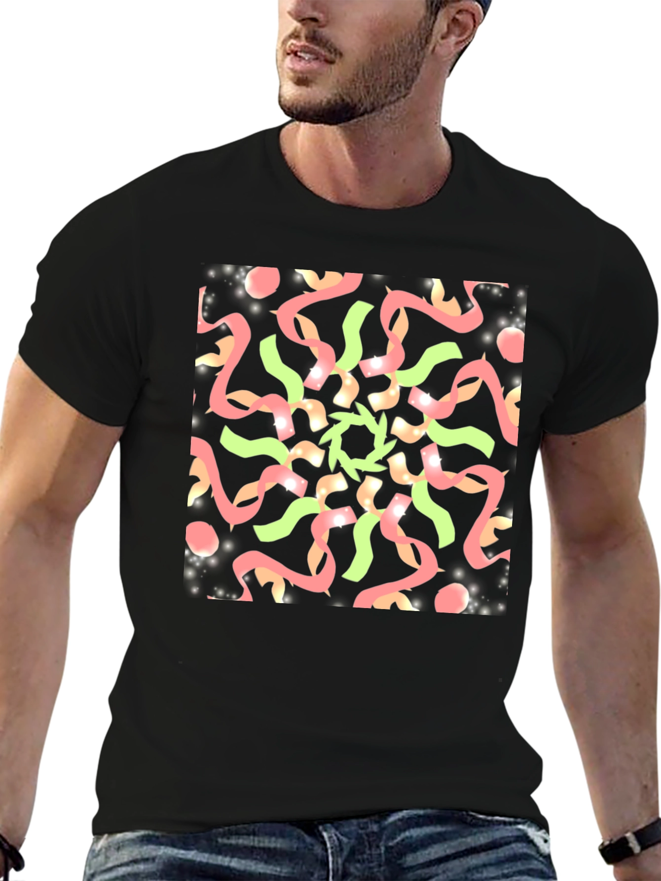 Black Abstract Graphic Print Black T-Shirt view 6