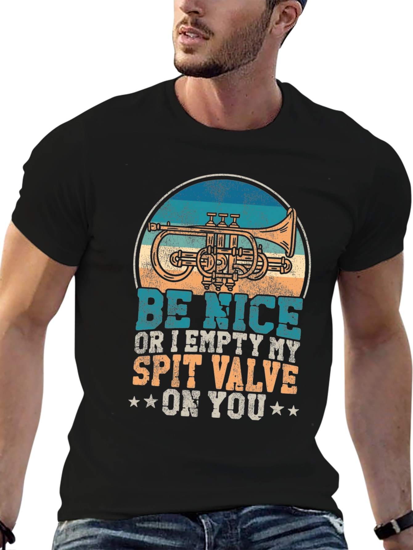 Black Be Nice or Empty My Spit Valve Trumpet T-Shirt view 6