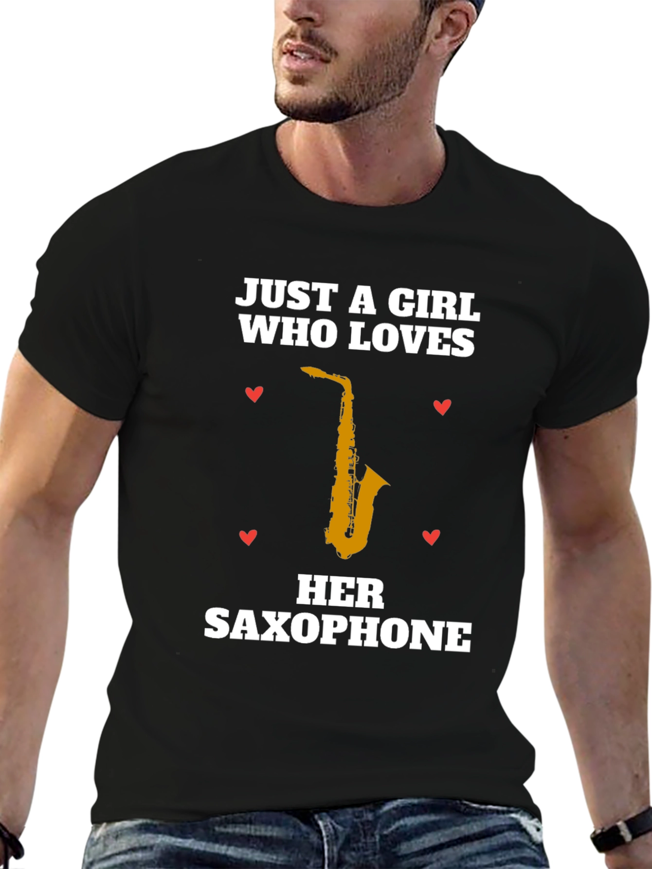 Black Just A Girl Who Loves Her Saxophone T-Shirt view 6