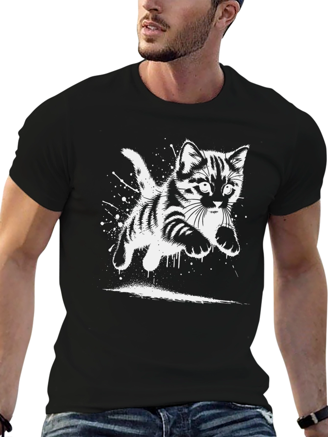 Black Cool Cat Graphic T-Shirt view 6