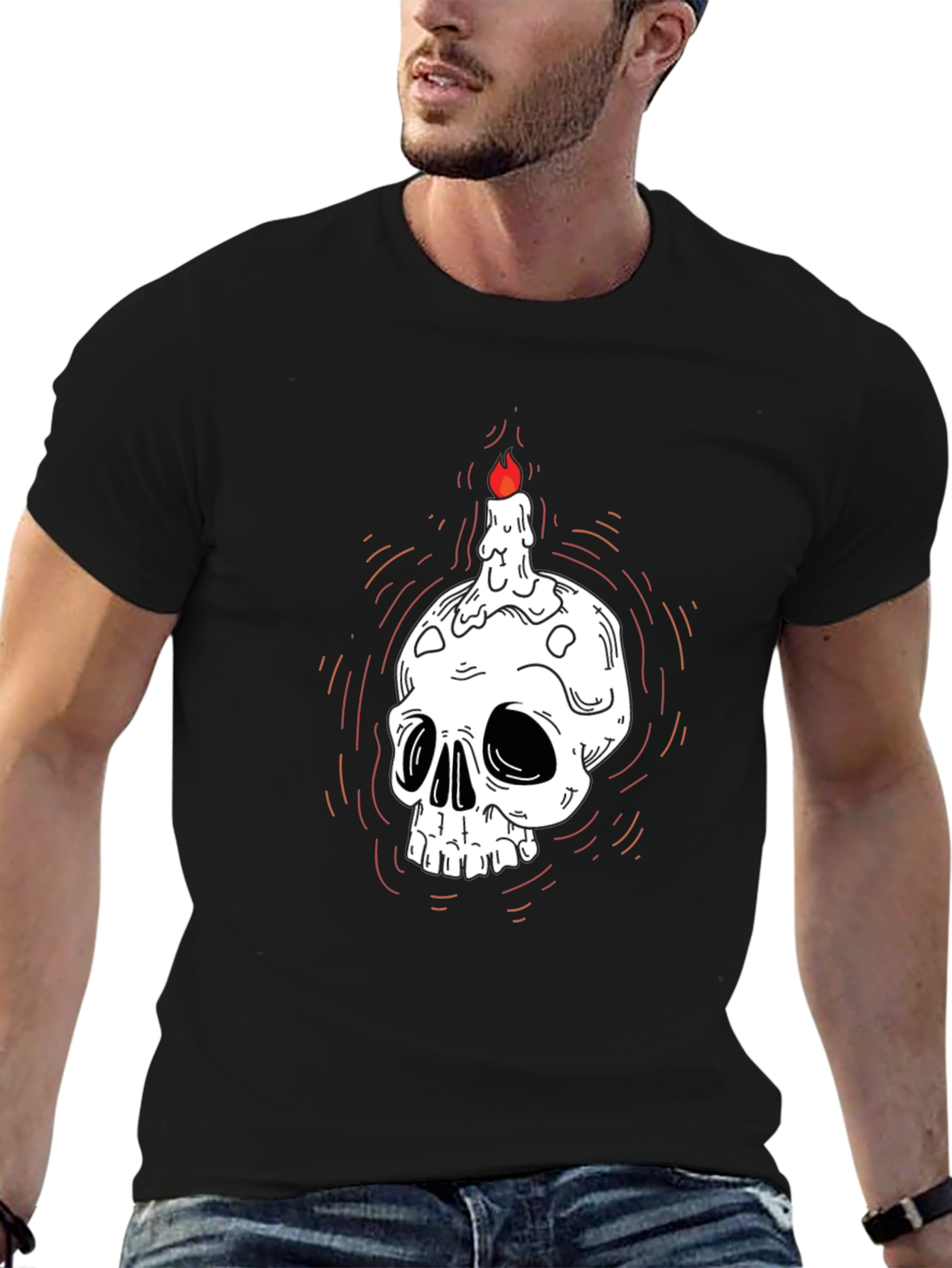 Black Skull Candle Graphic Tee - Dark Humor T-Shirt view 6