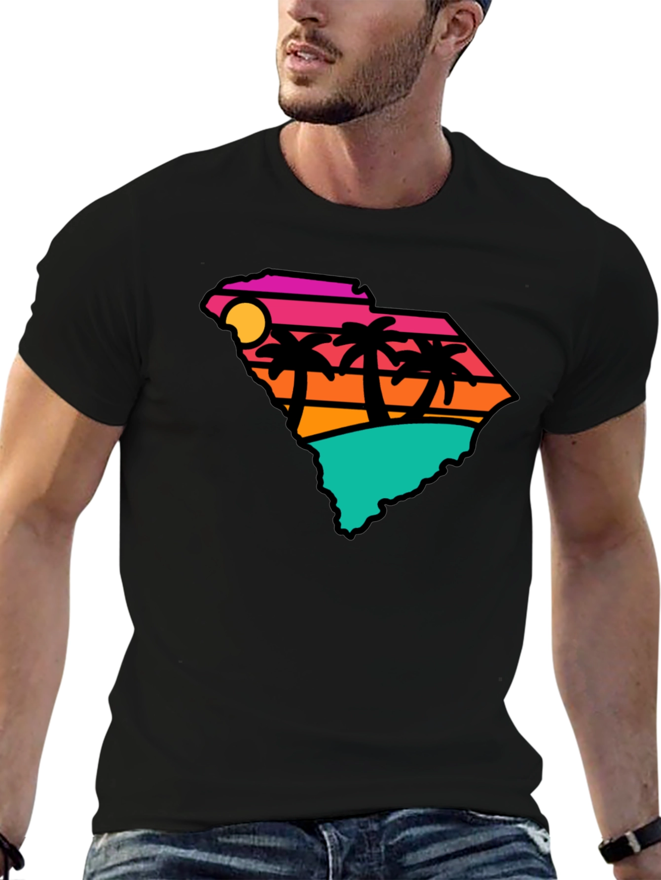 Black South Carolina Retro Beach T-Shirt view 6