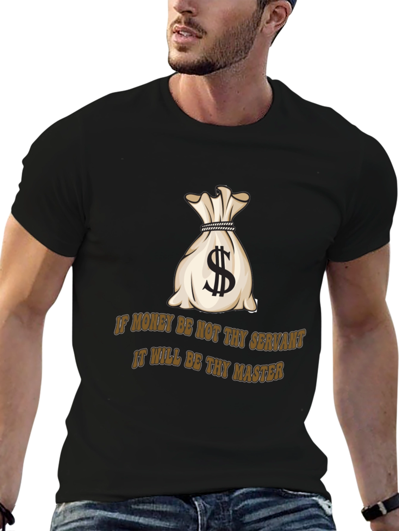 Black Money Bag T-Shirt: If Money Be Not Thy Servant Tee view 6