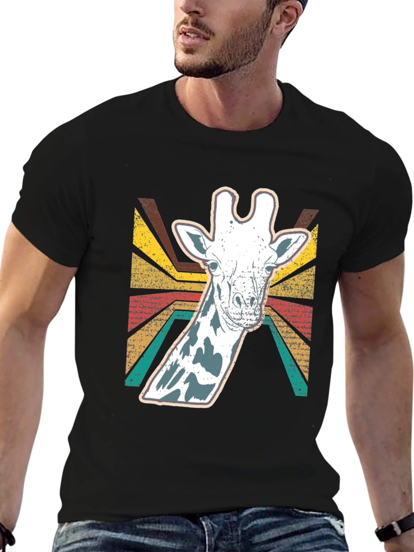 Black Retro Giraffe Graphic T-Shirt - Vintage Style Black Tee view 6