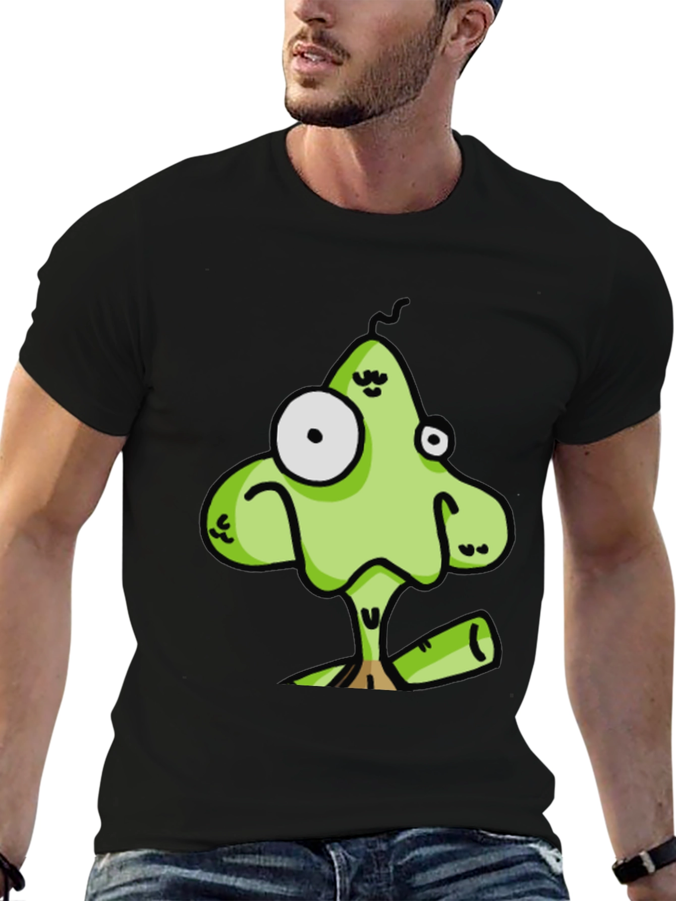 Black Funky Green Cartoon Creature Black T-Shirt view 6
