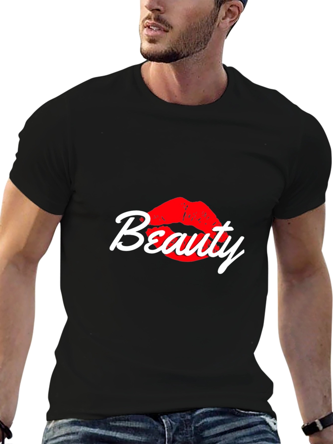 Black Beauty Lips Graphic Tee - Stylish Black Cotton T-Shirt view 6