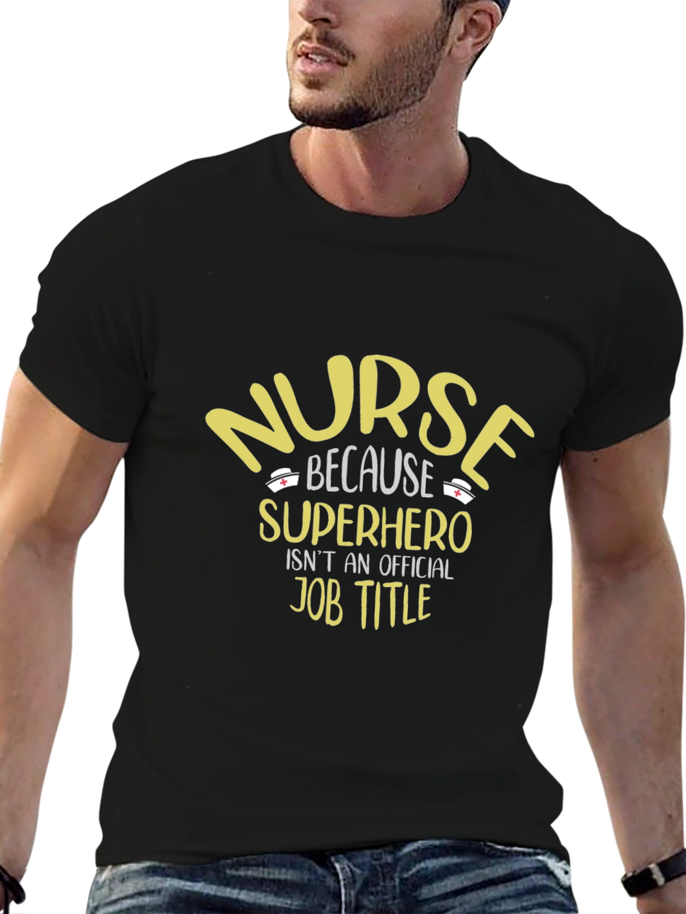 Black Nurse Superhero Job Title T-Shirt view 6