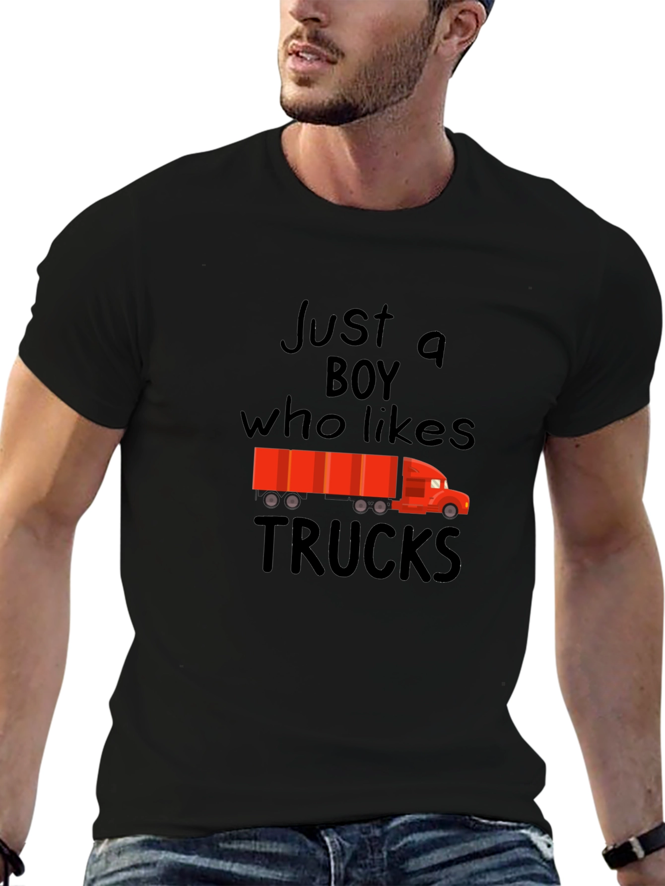 Black Just A Boy Who Likes Trucks Graphic Tee view 6
