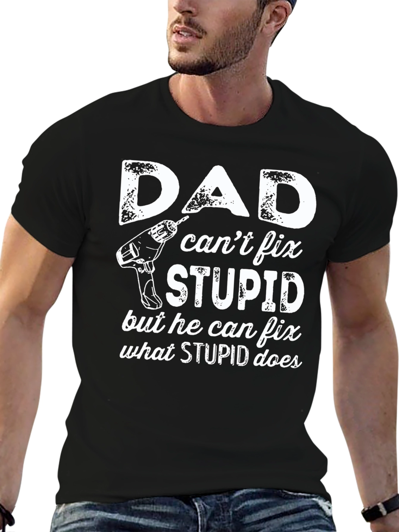Black Dad Can Fix Stupid T-Shirt - Funny Gift view 6