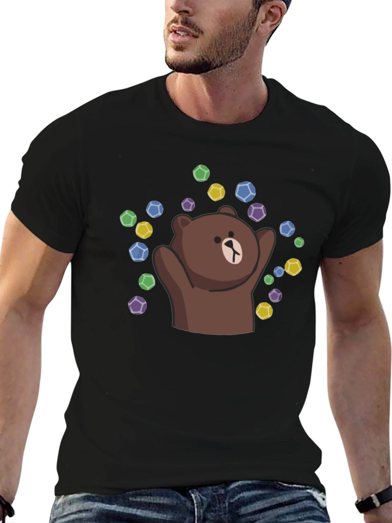 Black Cute Brown Bear T-Shirt - Graphic Tee view 6