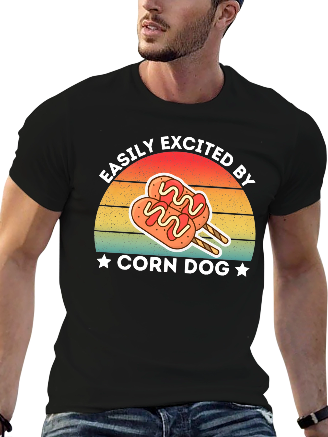 Black Corn Dog Lover T-Shirt - Easily Excited Graphic Tee view 6