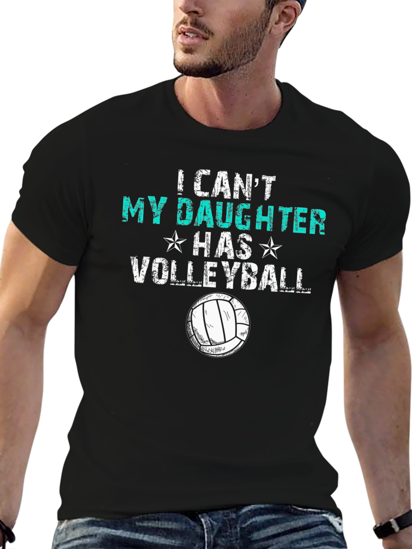 Black Volleyball Dad T-Shirt - I Can't, Daughter Has Volleyball view 6