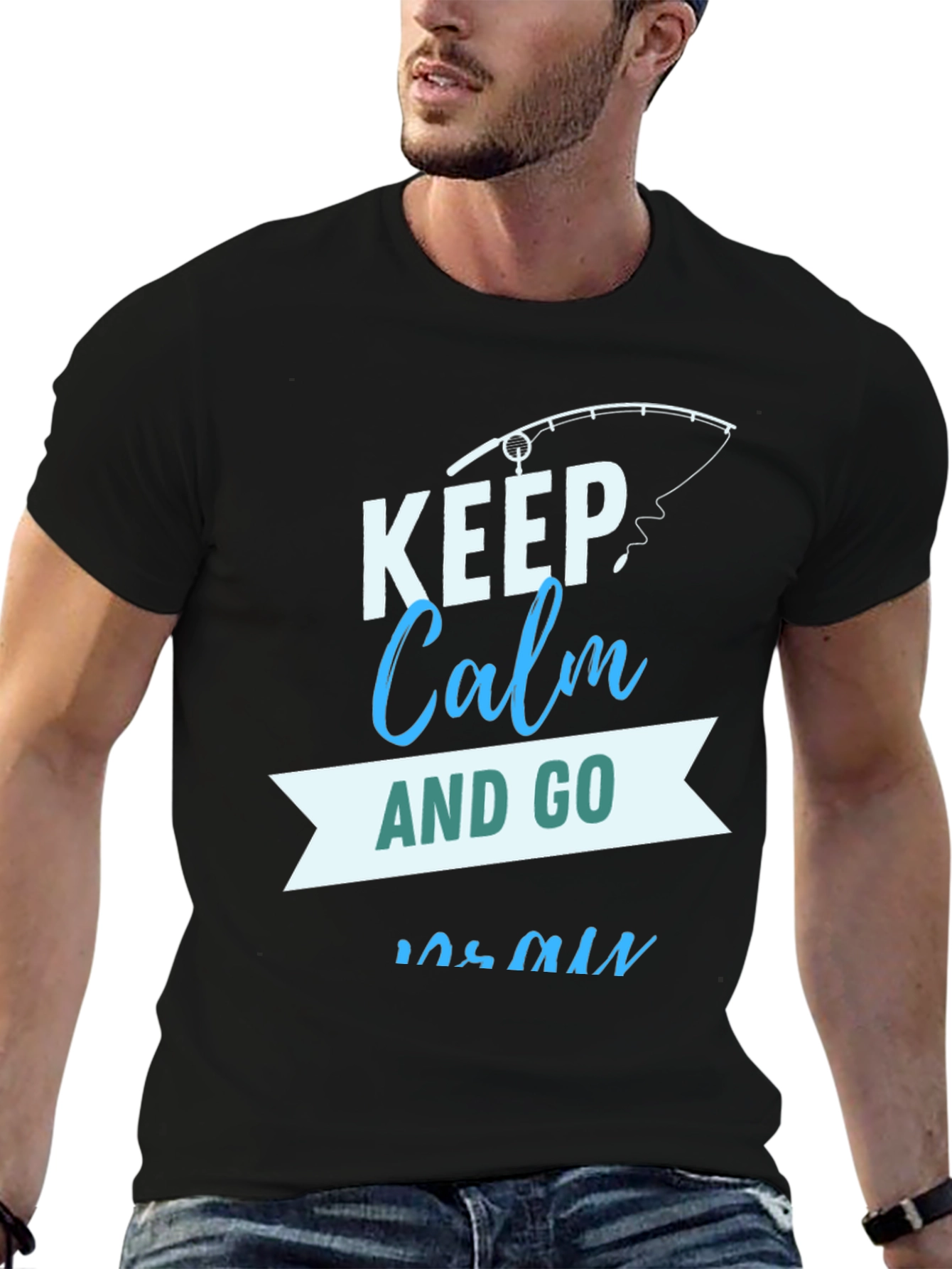 Black Keep Calm and Go Fish Black T-Shirt view 6