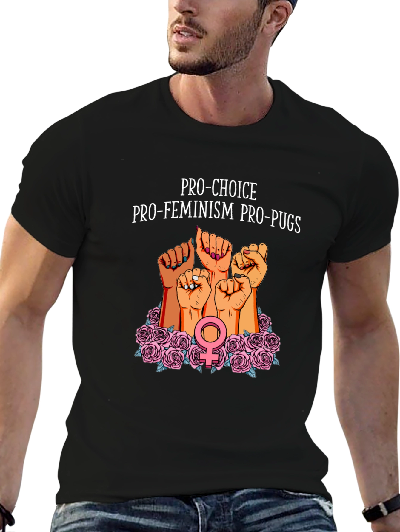 Black Pro-Choice Feminist Pug Graphic Tee view 6