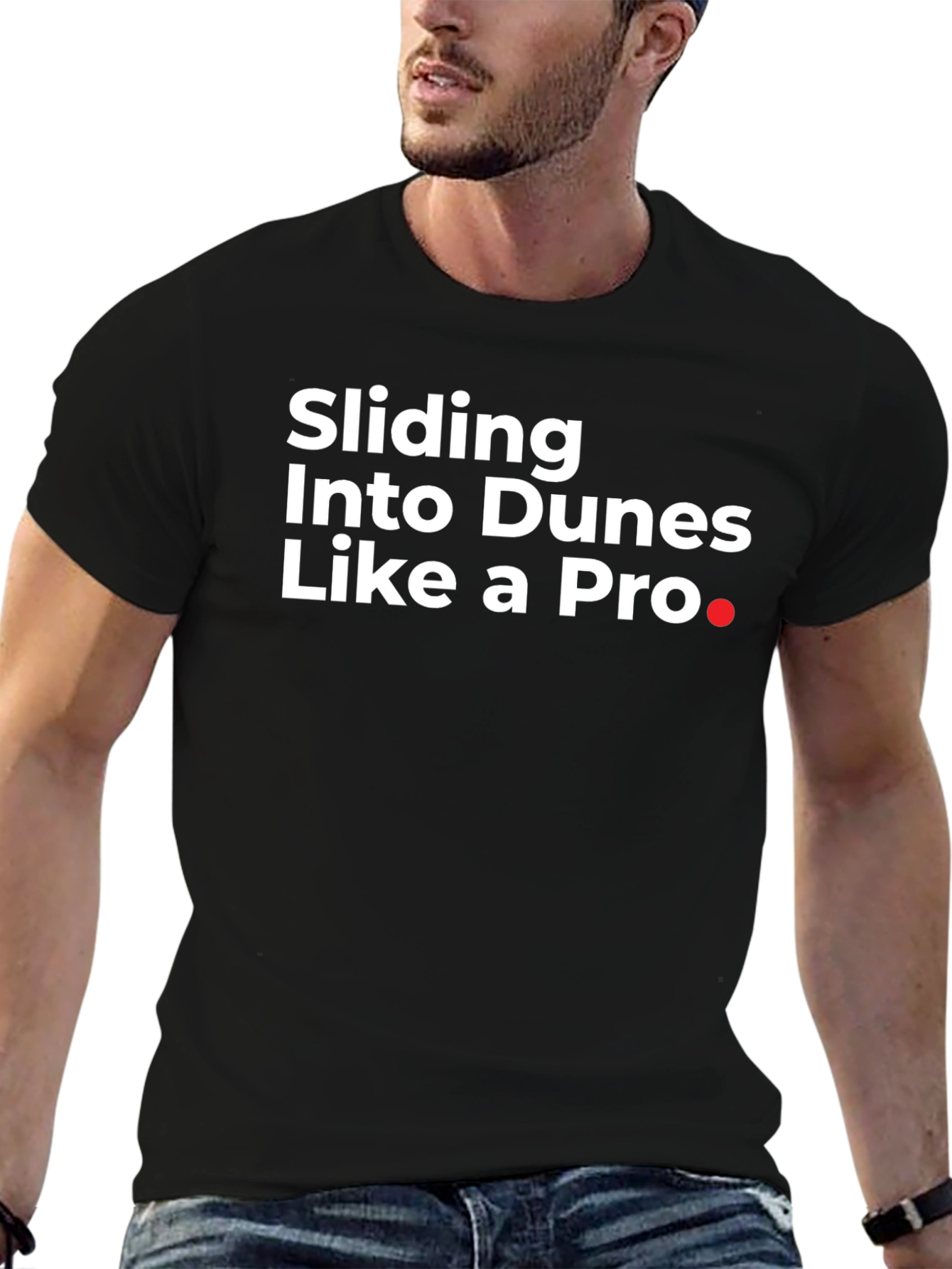 Black Sliding Into Dunes Like a Pro Black T-Shirt view 6