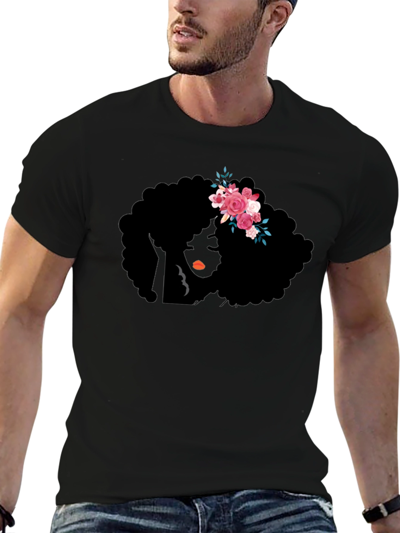 Black Afro Woman Flower Crown Graphic Tee view 6