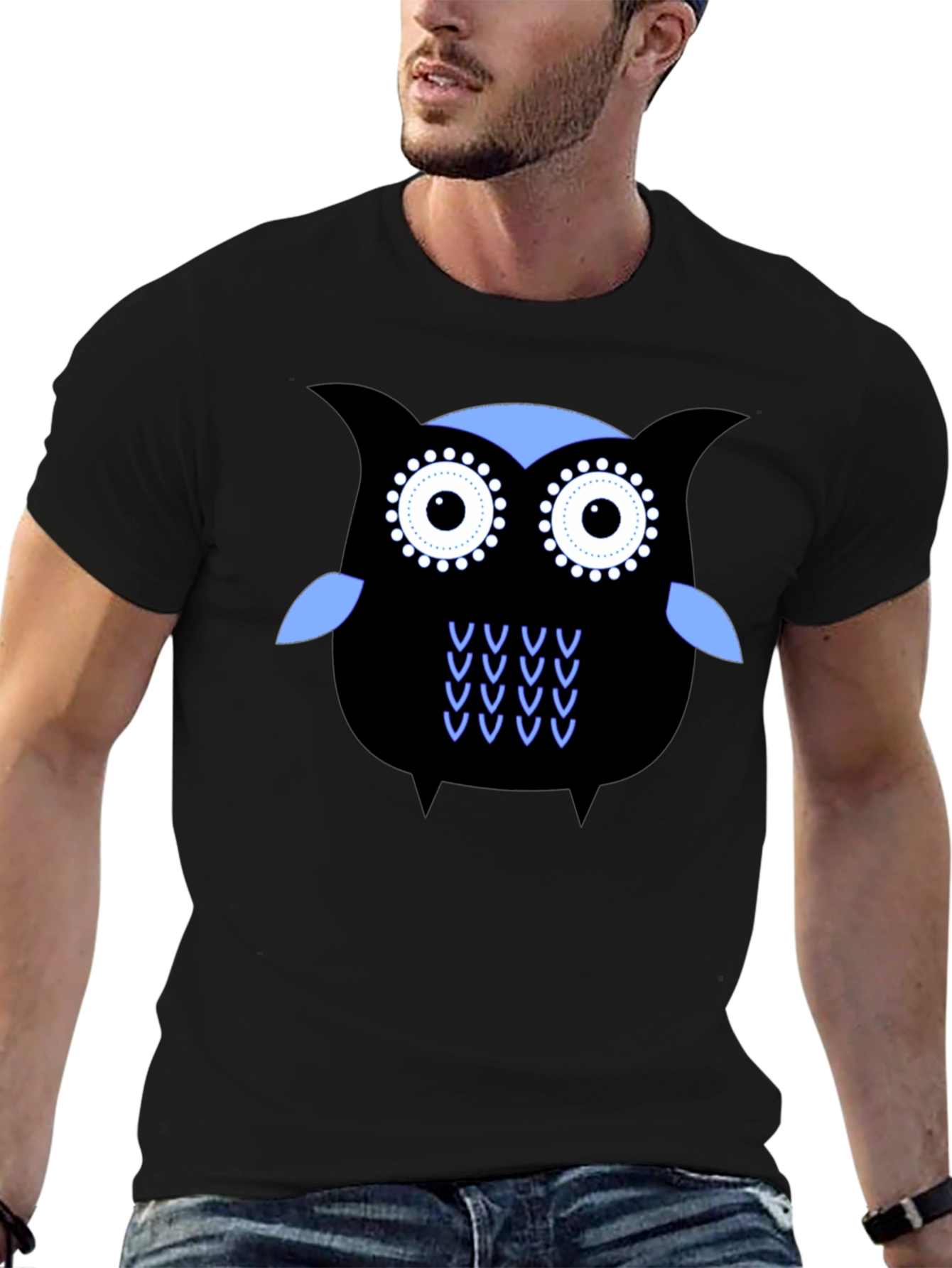 Black Cool Owl Graphic Tee - Black view 6