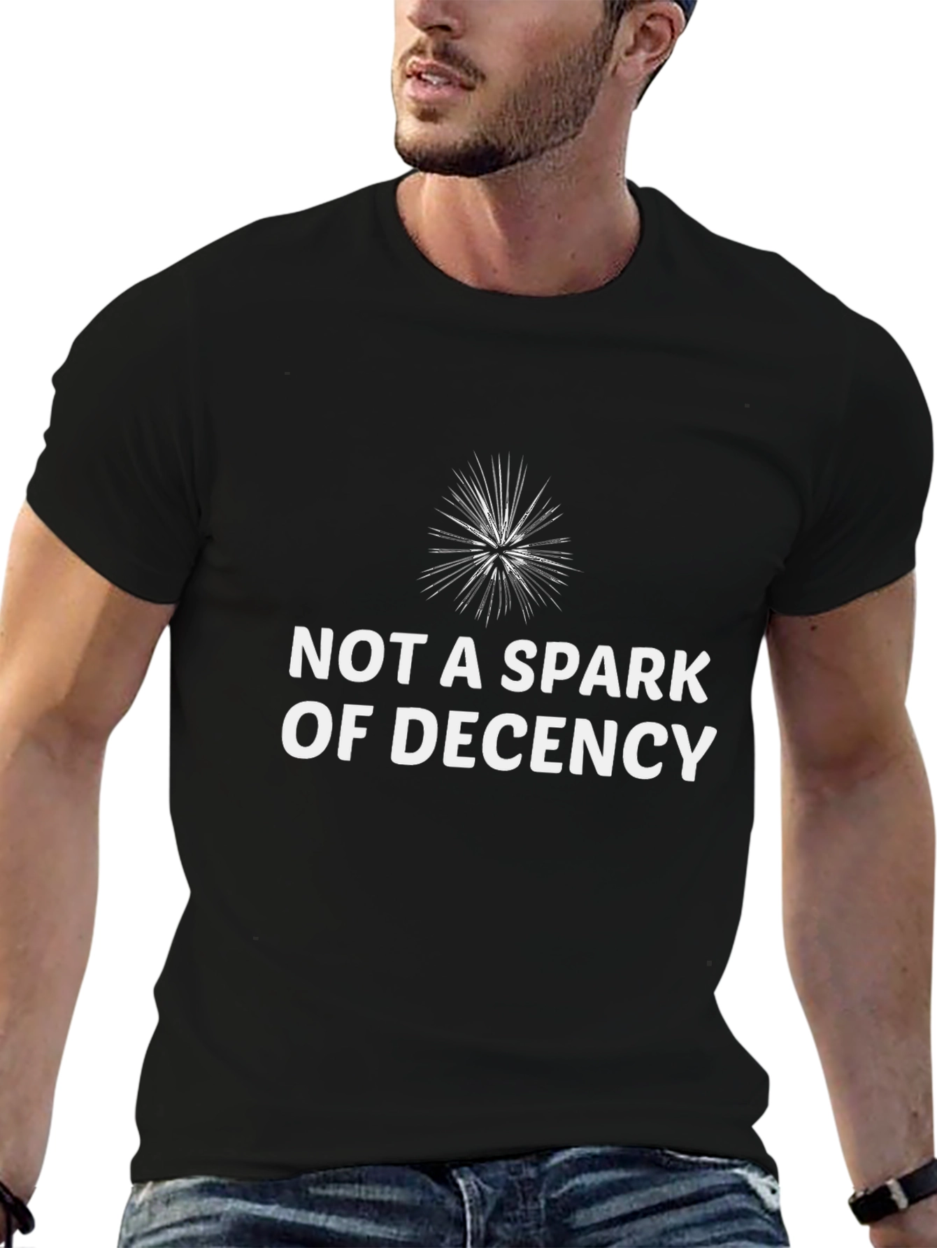 Black Spark of Decency Graphic Tee - Bold Humor T-Shirt view 6