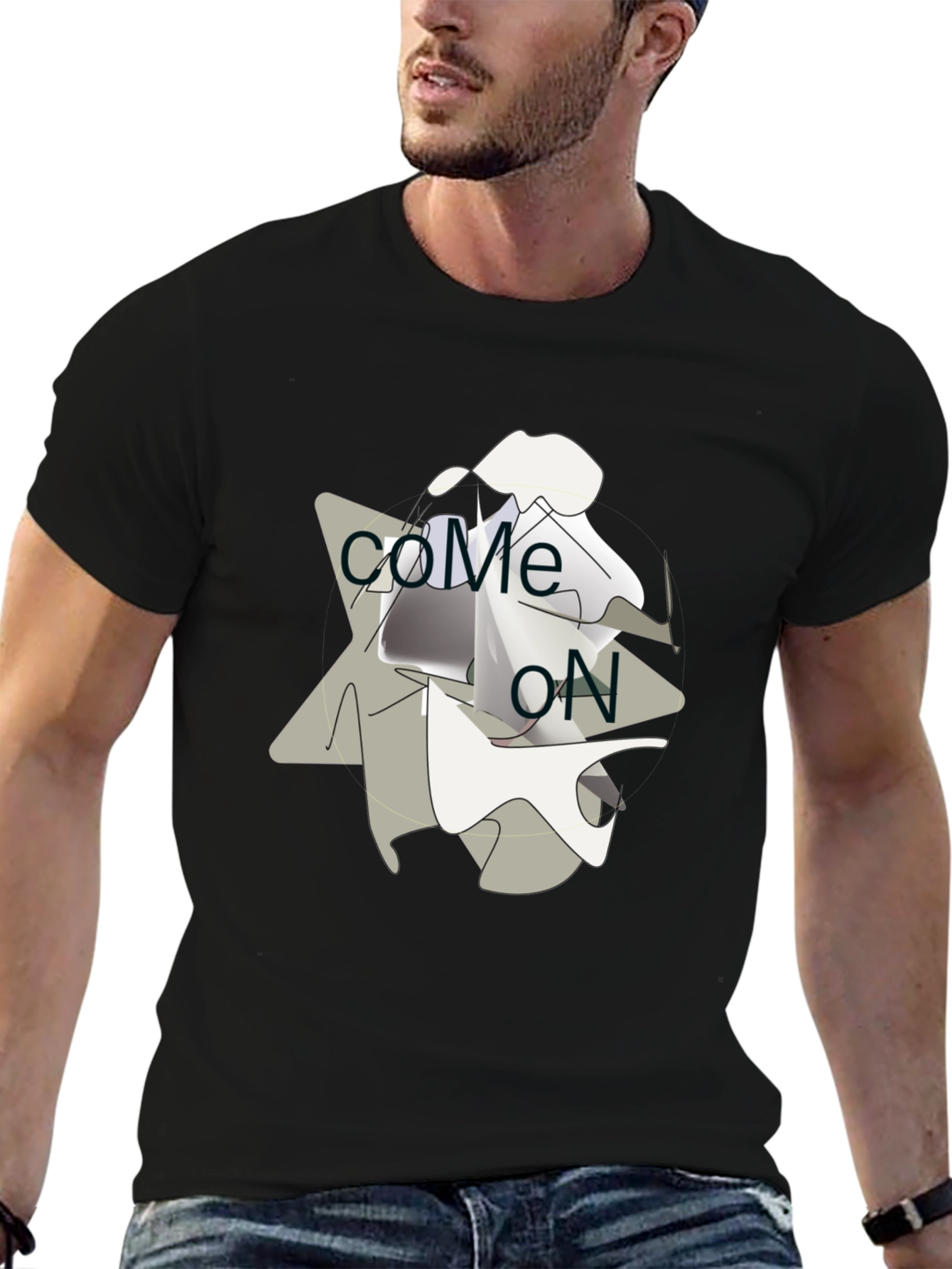 Black Come On Graphic Tee - Modern Casual T-Shirt view 6