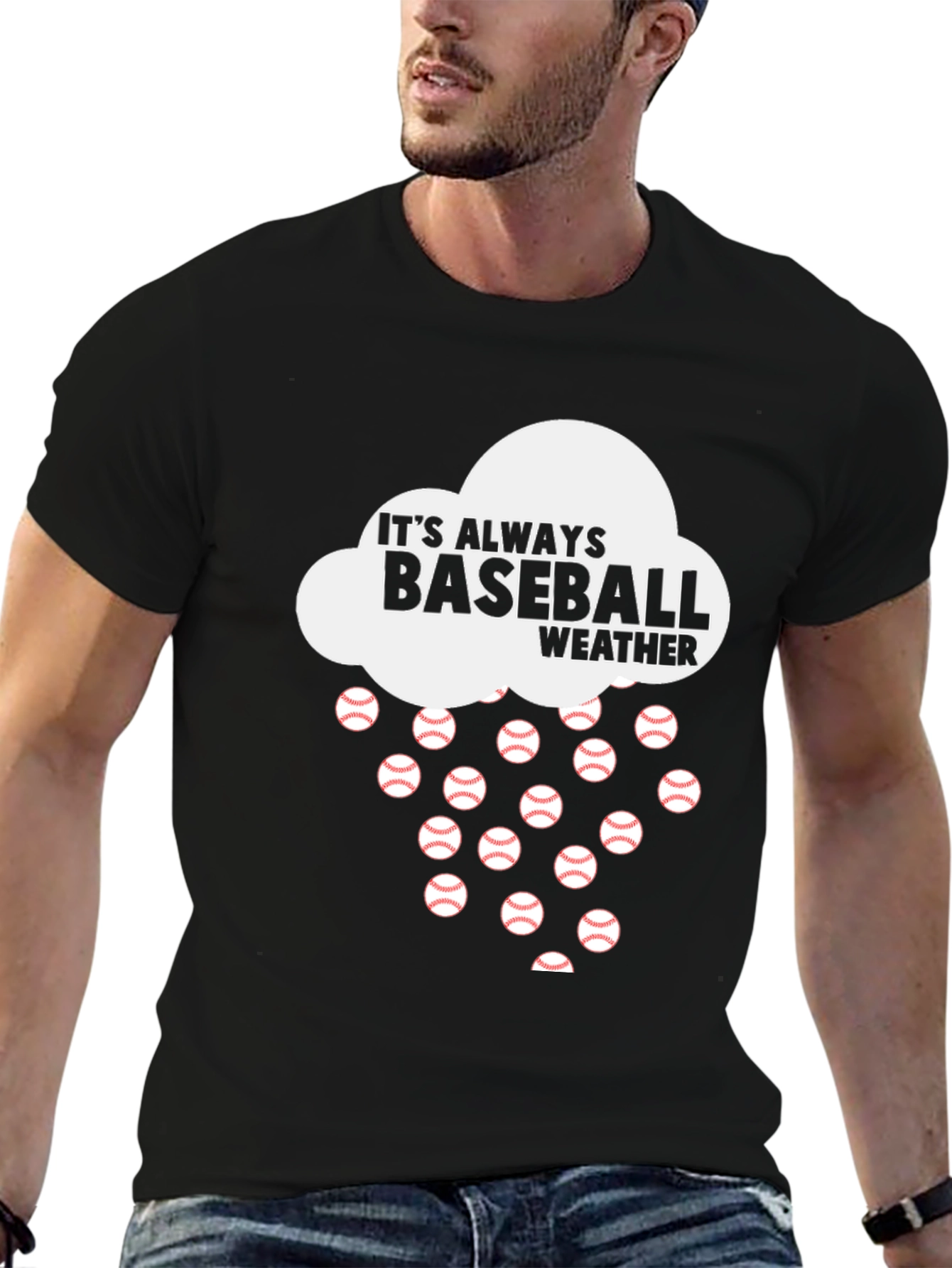 Black Baseball Weather T-Shirt view 6