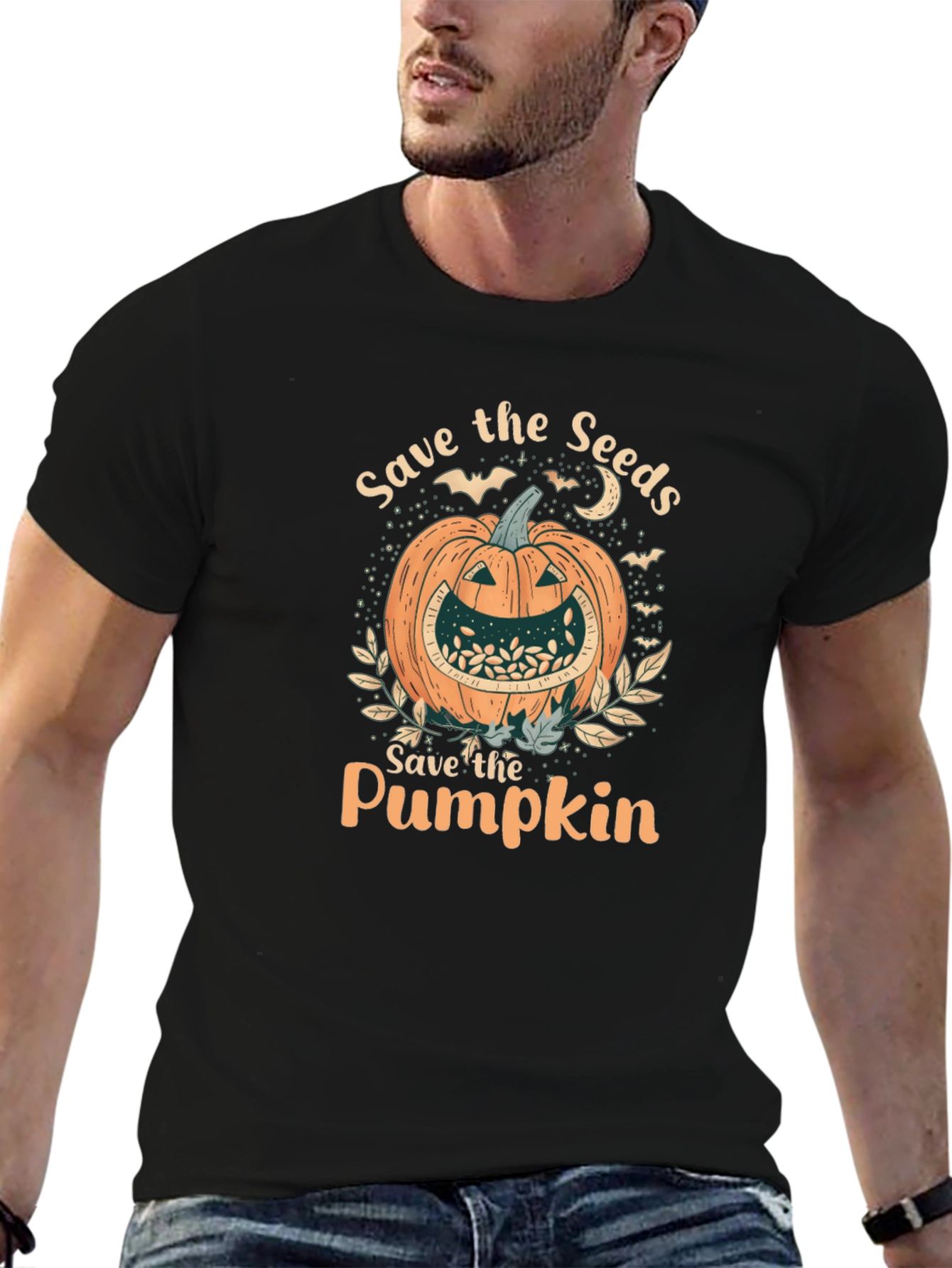 Black Save the Seeds Pumpkin T-Shirt - Halloween view 6