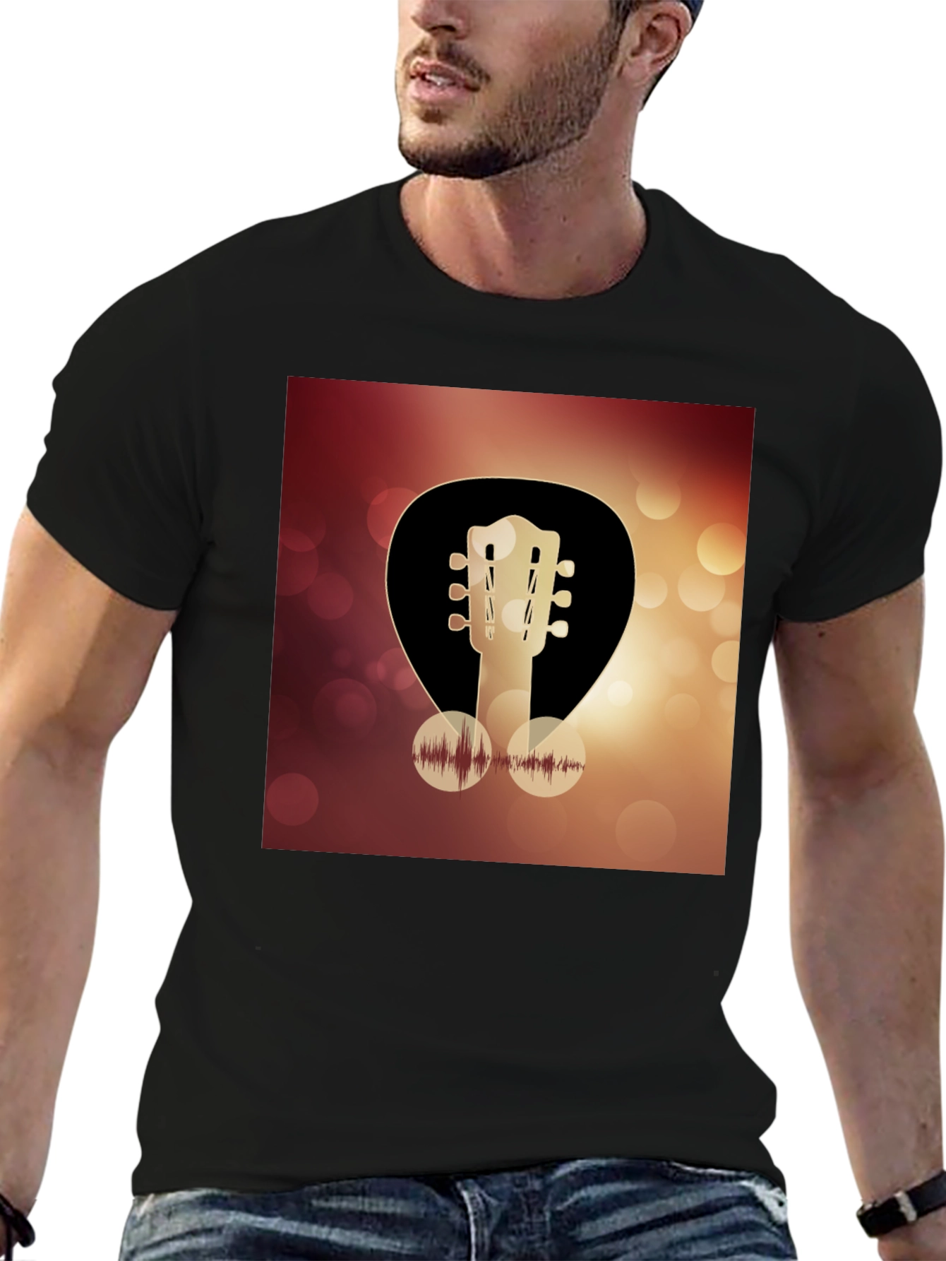 Black Guitar Headstock Graphic Tee - Music Lover T-Shirt view 6
