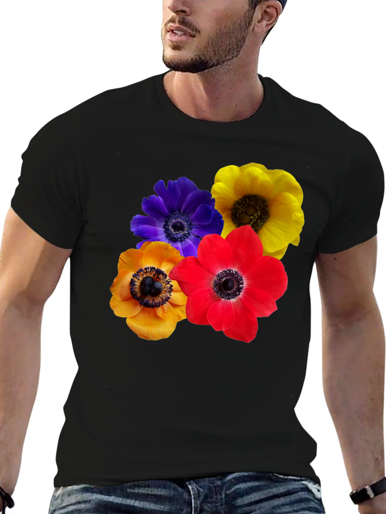Black Floral Anemone T-Shirt view 6