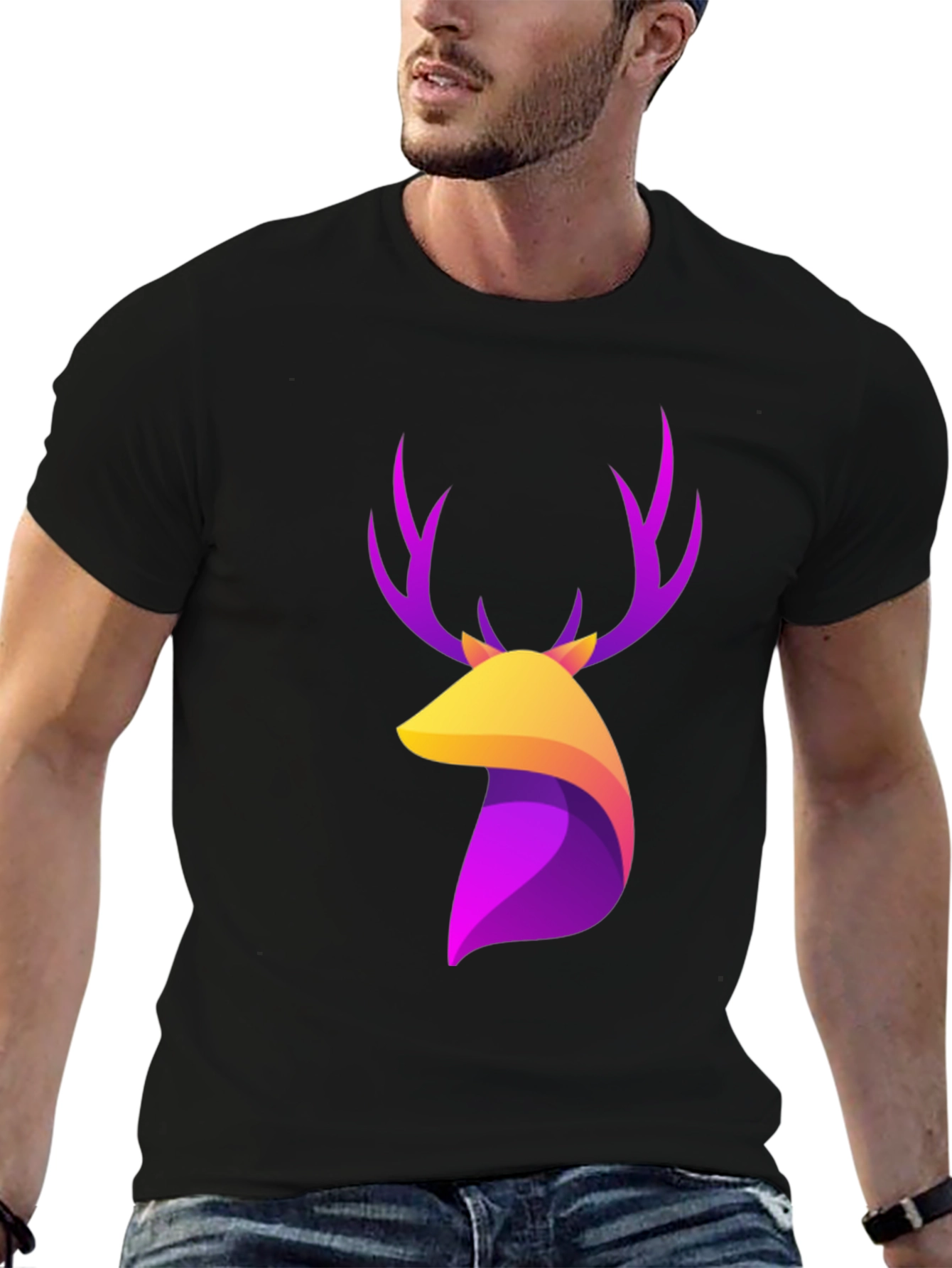 Black Stylish Deer Graphic T-Shirt - Modern Design view 6