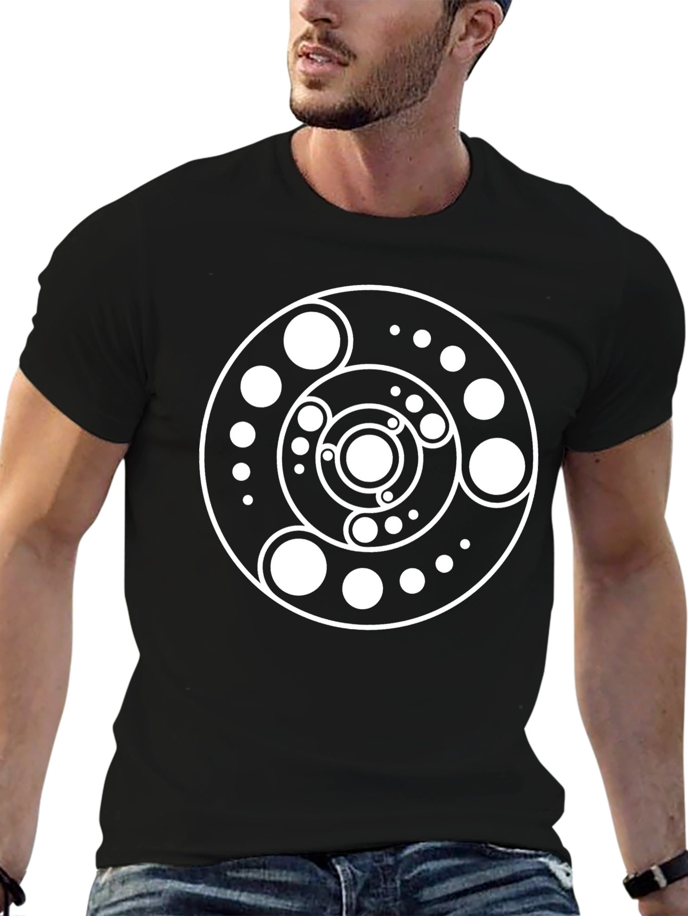 Black Geometric Circle Graphic Black T-Shirt view 6