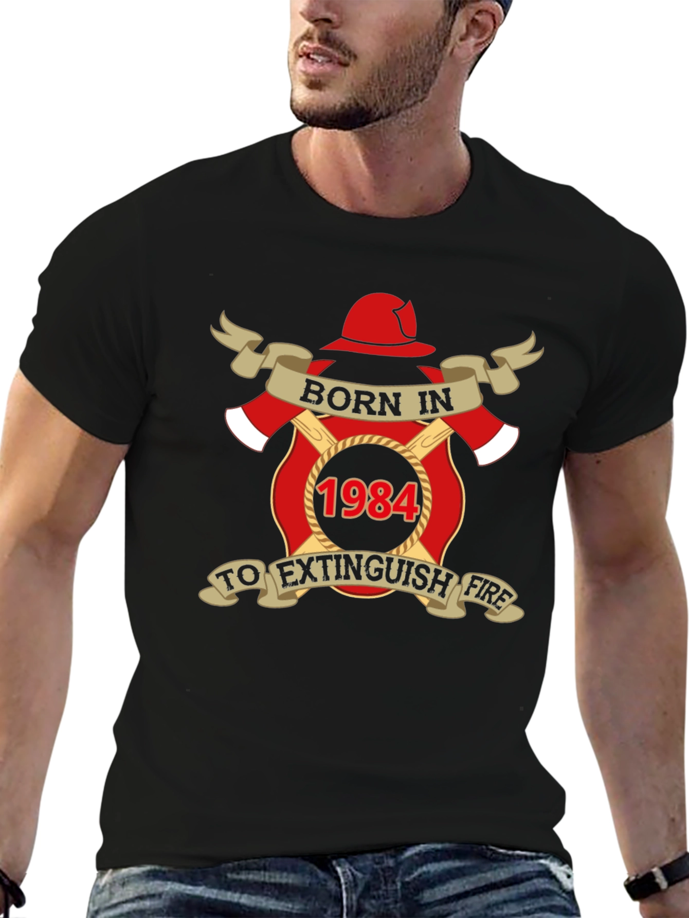 Black Born in 1984 Firefighter T-Shirt view 6