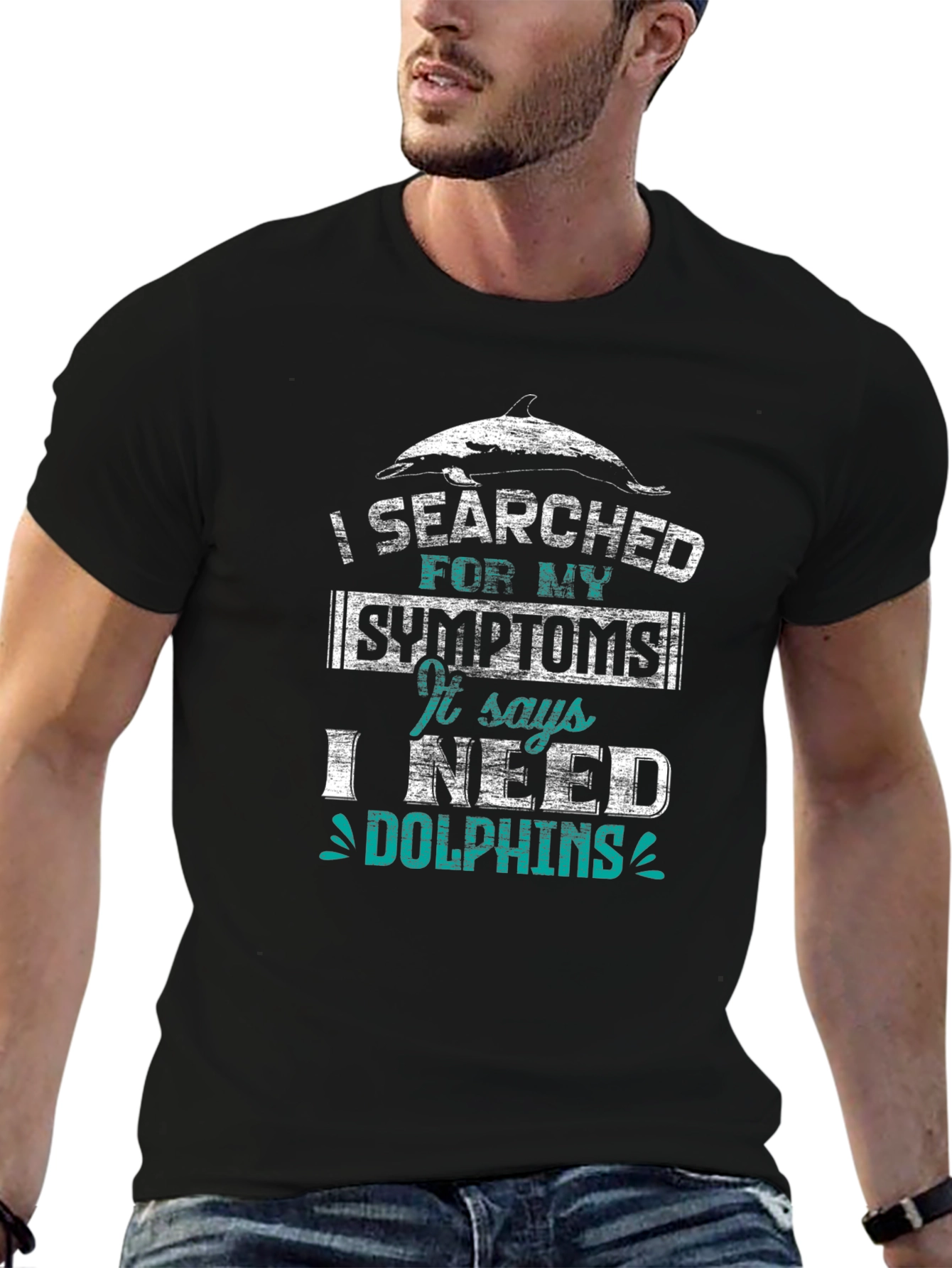 Black I Need Dolphins Graphic Tee - Unisex Cotton T-Shirt view 6