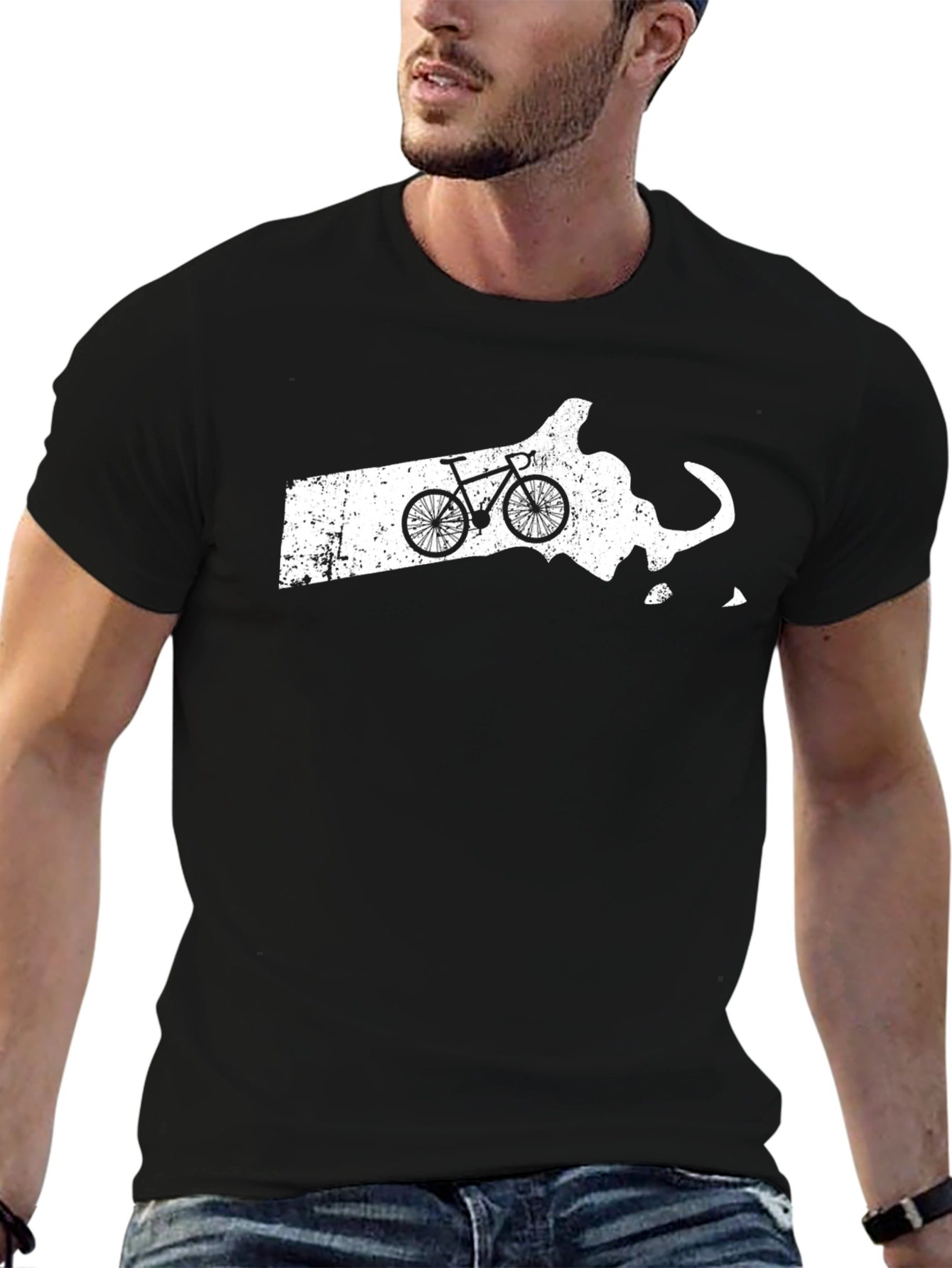 Black Massachusetts Bike Ride T-Shirt view 6