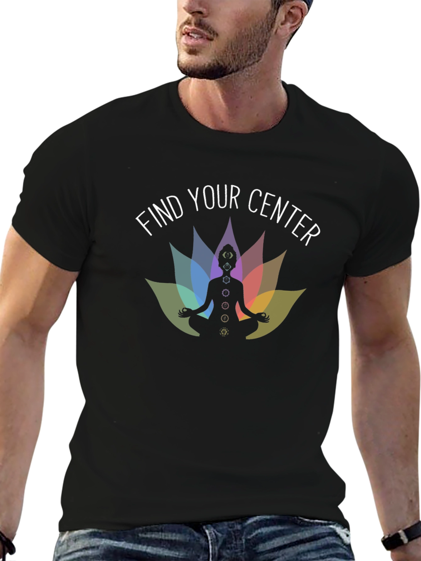 Black Find Your Center Yoga Chakra Graphic T-Shirt view 6