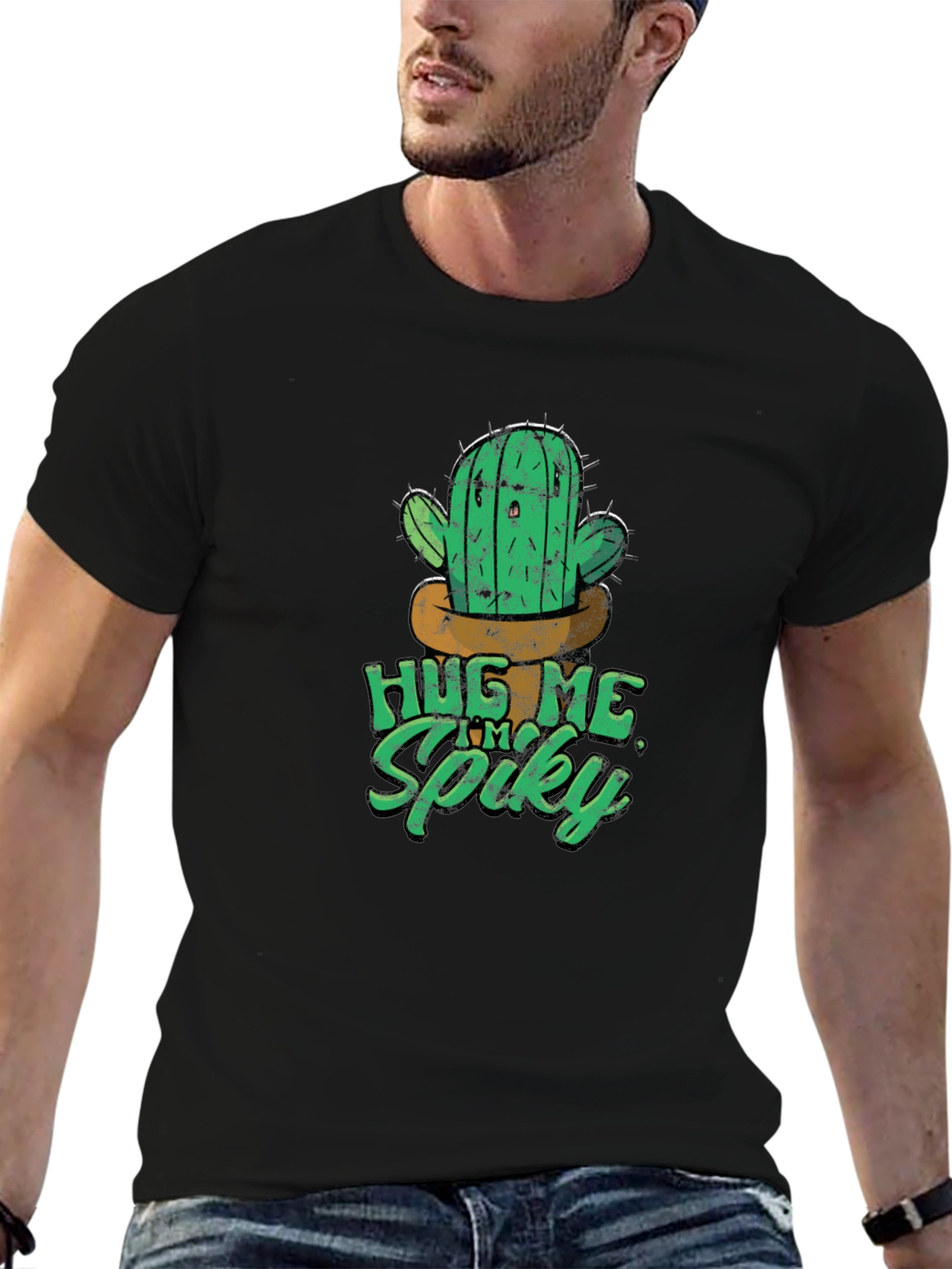 Black Hug Me I'm Spiky Cactus T-Shirt view 6