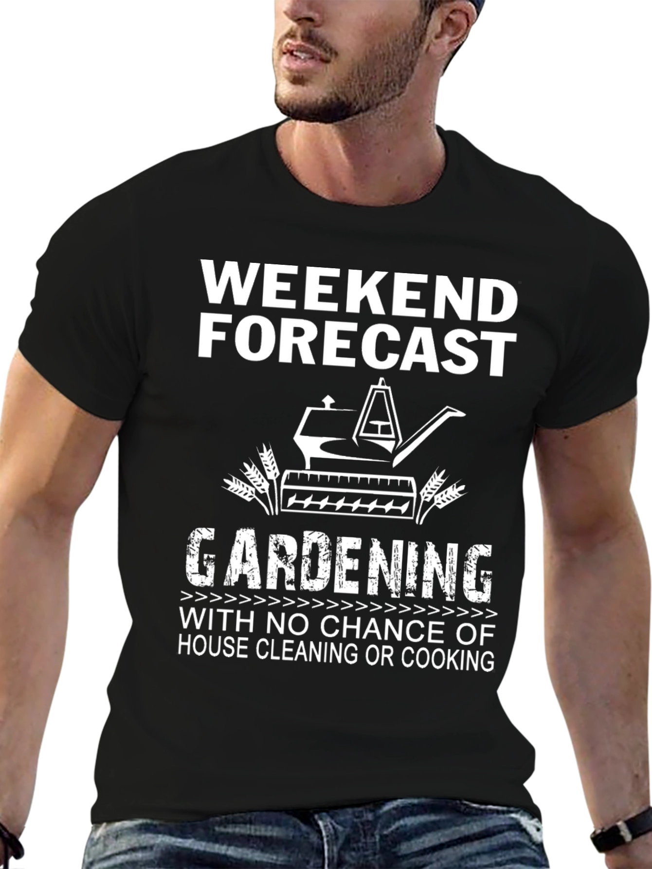 Black Gardening Weekend Forecast T-Shirt view 6