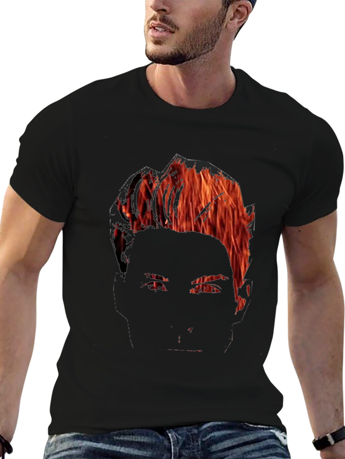 Black Fiery Face Graphic Tee - Bold Statement Shirt view 6