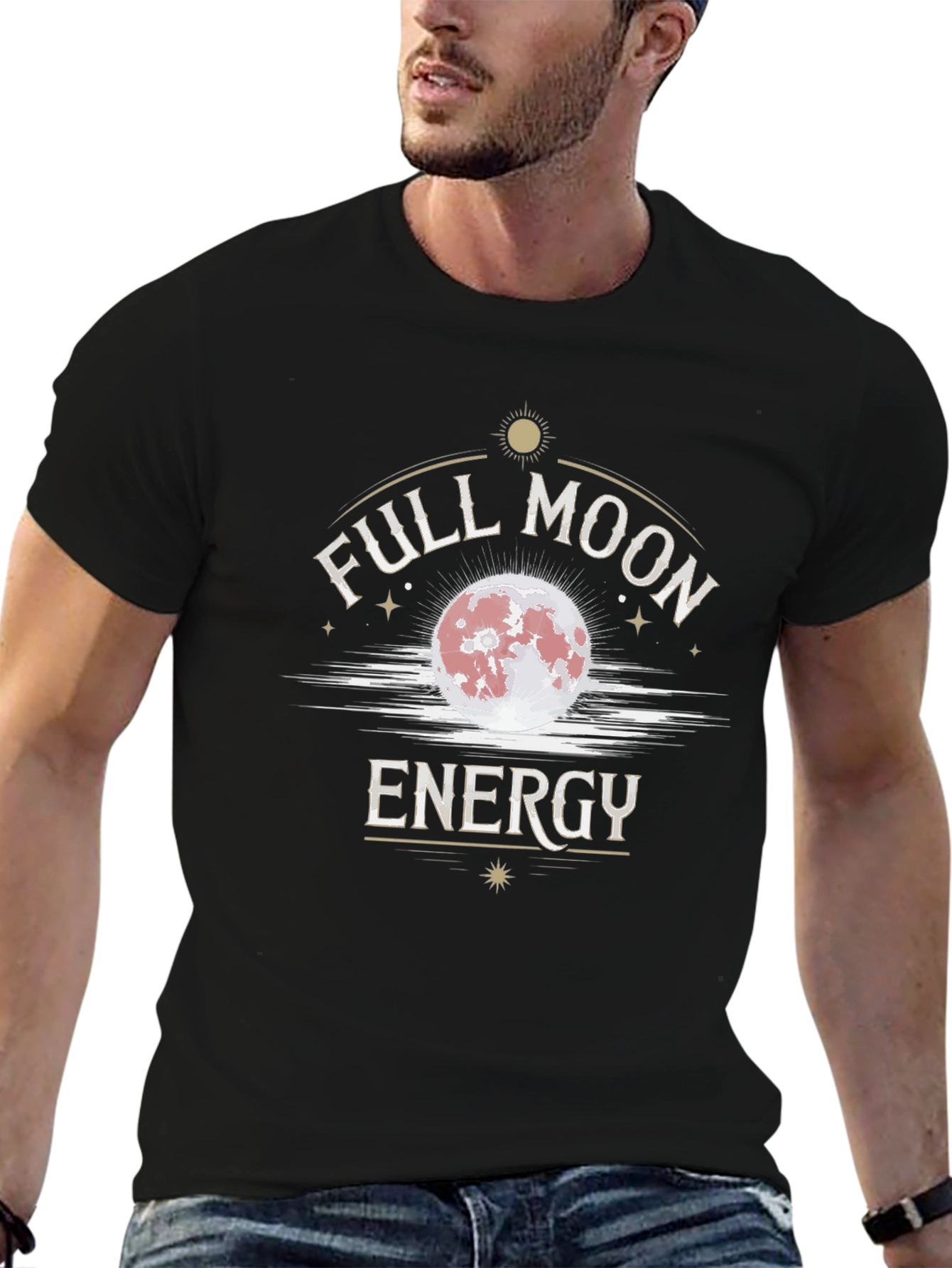 Black Full Moon Energy Graphic T-Shirt - Black Cotton Tee view 6