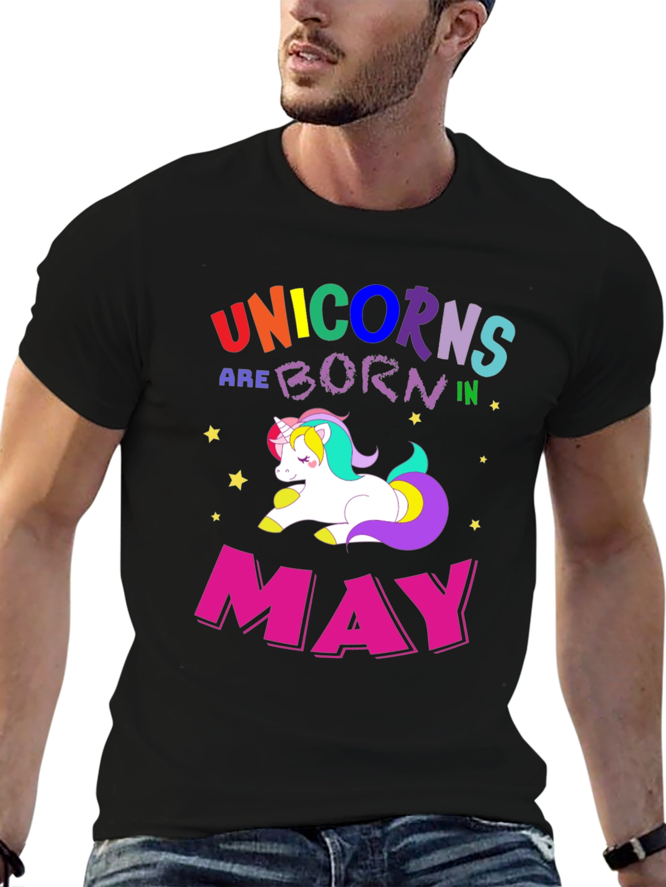 Black Unicorns Born in May T-Shirt view 6