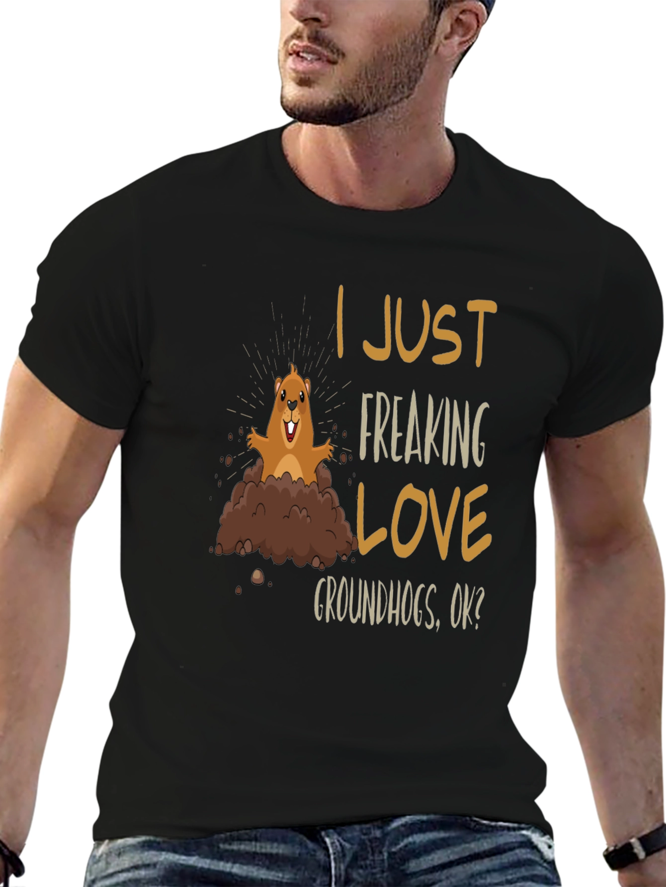 Black I Love Groundhogs T-Shirt - Unisex Black Tee view 6